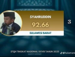 Kafilah Sulbar Masuk Tiga Besar Klasemen Sementara Tilawah Anak-Anak Putra STQH Nasional