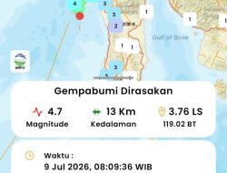 BPBD Sulbar Terima Informasi BMKG, Gempa Magnitudo 4,7 Guncang Selatan Polewali Mandar, Masyarakat Diimbau Tetap Tenang dan Waspada